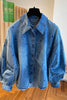 European and American Style Blue Heart Patterned Denim Shirts for Women Long-sleeved Spring Coats