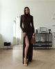 Turtleneck Thigh High Split Sexy Maxi Dress For Women Long Sleeve Draped Bandage Bodycon Club Long Dress