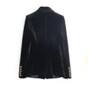 Spring Velvet Black Cotton Suit Double Row Metal Button Women's Warm Blazers Jacket