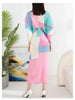 Pleated Dress For Women V-neck Batwing Sleeves Spliced Contrast Color Dresses Female Clothing 2YA2012