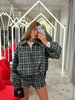 Casual Plaid Shorts Set Women Lapel Long-sleeved Zipper Jacket Short Pants Sets Lady Spring Daily Street Outfits