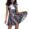 Metallic Women's Shiny Dress Holographic Solid Color Turtleneck Pleated Dress Carnival Costume Gold Silver Rave Dress Outfits