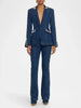 High Street Runway Designer Suit Set Women's Career Style Single Button Washed Denim Beaded Blazer Long Pants Suit