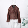 Vintage Stand Collar Plaid Coat Women's Single Breasted Long Sleeve Pocket Classic Jacket Autumn Lady Chic Streetwear