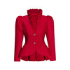 （in stock）Women Victorian Gothic Red Blazer Formal Business Ruffles Slim V Neck Jacket Victorian Elegant Pirate Jacket