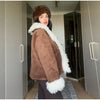 Elegant Solid Faux Fur Spliced Coat Women Lapel Long Sleeve Tassel Plush Outerwear Fall Winter Warm Streetwear