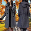 Winter Warm Mid-length Woolen Coat Women's Fall & Winter Long Sleeve Cotton Jacket with Hood Double-breasted Outerwear