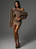 Sexy Furry PU Patchwork Dress Women Zip Diagonal Collar Tierred Ruched Irregular Full Sleeve Winter Streetwear