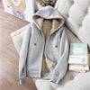 Sports Leisure Set Women's Zipper Solid Coat Women's Autumn/Winter Korean Edition Student Plush Thickened Hoodie Set