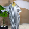 Fall Holiday Half Sleeve Striped Print V-Neck Loose Long Dress Street Africa Women Party Vestidos Dresses Vestidos