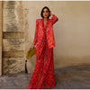 Geometric Printed Blazer Jacket Pants Sets Women Shoulder Pads V Neck Lace Up Full Sleeve Jackets Flare Pant Lady Outfit