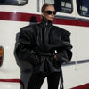 Broad Shoulders Lace up Leather Jacket Lady Zipper Solid Color Long Sleeve Loose Casual Coats Street Women's Jackets