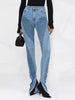 Women's Jeans Slim Deconstruct Panelled Patchwork High Waist Split Blue Long Denim Pants Spring 1DF2575