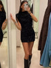 Sequin Mini Dress for Women Elegant O-Neck Fly Sleeve Shiny Short Dress Female Chic Club Evening Party Vestidos