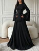 Round Neck Flared Long-Sleeve Long Gown for Women, High-Waisted with Ruffled Hem, Flowing and Elegant Floor-Length Party Evening Dress