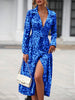 Elegant Random Print Button Down Shirt Dress Women's Long Sleeve Belted Waist Midi Dress Spring Fall Office Casual Dress