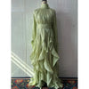 early autumn turtleneck full sleeves shinny ruffles pullover Arabic styles floor length vacation dress female vestido