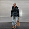 Warm Glossy Hooded Lace-up Cotton Coats Winter Female Casual Zipper Bottons Belted Overcoat Women's Solid Streetwear