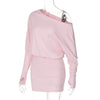 Woman Clothes Diagonal Collar Long Sleeve Package Hip Short Dress Streetwear Black Pink High Waist Tunics Slim Party Dresses