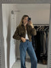Vintage Cropped Women's Bomber Jacket Coat Faux Suede Stand Collar Short Outerwear High Street Female Casual Work Outfit