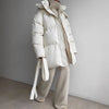 Winter Casual Lace-up Waisted Hooded Mid-Length Jacket For Women Solid Color Thickened Cotton Coat 1A1207