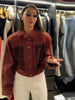 Suede Knit Patchwork Short Jacket Stand Collar Gold Single Button Long Sleeve Coat Female Spring Casual Daily Streetwear