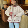Women's Autumn Aesthetic Floral Print Stand Collar Color Pocket Quilted Padded Jackets Coat Female Warm Outwear Chic Tops