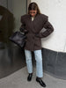 Chic Solid Women's Woolen Coat Lapel Double-Breasted Full Sleeve Waist-Closed Lady Coats Spring Female Streetwear