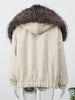 Chic Faux Fur Collar Patchwork Woolen Coat Women Casual Lapel Full Sleeve Zipper Loose Warm Coats Lady Commute Office Outerwears