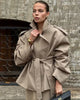 Green Oversized Belt Overcoat Elegant Long Sleeve Women Pleated Lapel Lace Up Windbreaker Autumn Lady Casual Street Outerwear