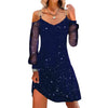 Women Elegant Christmas Maxi Dress Sexy Cold Shoulder Long Sleeve Sequin Slim Fit Vestido Aline Bodycone Suspender Dresses