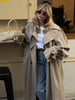 Khaki Lace Up Cape Trench Coat Loose Solid Full Sleeve Lapel Windbreaker Autumn Commute Casual Daily Coats