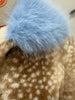 Deer Print Faux Fur Cropped Jacket Women Blue Contrast Lapel Cuff Button Up Fluffy Warm Coat Winter Casual Street Outwear