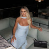 Elegant Women 2 Piece Dress Set Maxi Wedding Guest Dress Lace Up Crop Top and Maxi Skirt Set Formal Event Dress