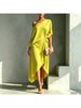 One Shoulder Midi Dress Asymmetrical Hem Waist Knot 3/4 Sleeve Draped Formal Evening Elegant Color Cocktail Dress for Women