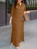 Women's Vintage Maxi Shirt Dress Spring 3/4 Sleeve Lapel Neck Slit Hem Long Dresses Loose Casual Solid Robes Femme