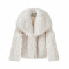 Winter Lulicore Brown Faux Fur Coat Women Chic Autumn Warm Fluffy Sheep Fur Jacket Big Fur Collar Overcoat
