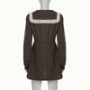 Casual Plaid Print Mini Dress Women Loose Lapel Lace Splice Long Sleeve Dress Party Vacation Clothes Female