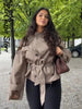 Vintage Plaid Women's Cropped Trench Coat Autumn Lapel Tie Waist Full Sleeve Windbreaker Chic Casual Elegant Jacket