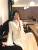 Spring Elegant V-Neck Midi Dress Office Lady Long Sleeve Casual One Piece Dress Korean French Vintage Chiffon Dress Women