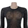 Women O-neck Long Sleeve Mesh Diamonds Rhinestones Long Dress Birthday Bodycon Mermaid Maxi Dresses Vestidos