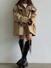Drawstring Waist Windbreaker Jacket Women Contrast Collar Flap Pockets Long Sleeve Zip Up Coat Autumn Casual Loose Jackets