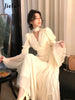 Spring Elegant V-Neck Midi Dress Office Lady Long Sleeve Casual One Piece Dress Korean French Vintage Chiffon Dress Women