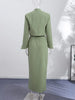 Elegant Commute Women's Long Skirt Suit Stand Neck Full Sleeve Slim Cropped Blazer Jacket Split Skirts Lady Solid Outfits
