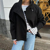 Elegant Solid Stand Collar Short Coat Women Casual Loose Button Full Sleeve Outwear Autumn Winter Streetwear