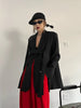 Contrast Color Ribbon Blazer Women's Notched Collar Loose Single Button Long Sleeves Split Suit Jacket