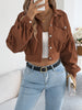 Corduroy Shacket for Women Fall Winter Short Lapel Jacket Long Sleeve with Mock Pockets & Single Button Casual Outerwear