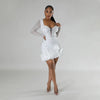 Women Dress Diamonds Splice Ruffles Mini Dresses Square Collar Full Sleeve Slim Fit Sold Evening Party Vestidos Elegant Ladies