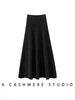 Chic Women Sweater Suite Skirt 100% Cashmere A-Line Skirt Autumn Winter Wave Skirt Elastic Knee Length Dress Sequins French Knit