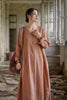 Vintage Women Ramie Cotton Dresses V-Neck Long Sleeve Spring Robes Loose Chinese Style Tie-dye A-Line Dress